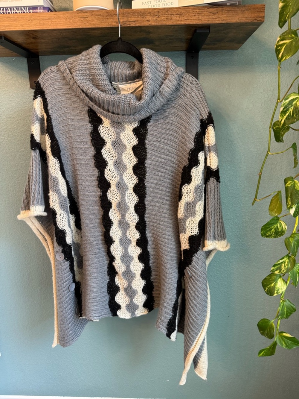 California Moonrise Knit Poncho Sweater Cowl Neck Boho Lagenlook